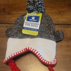 Top Paw Gray and White Dog Hat with Red Braids